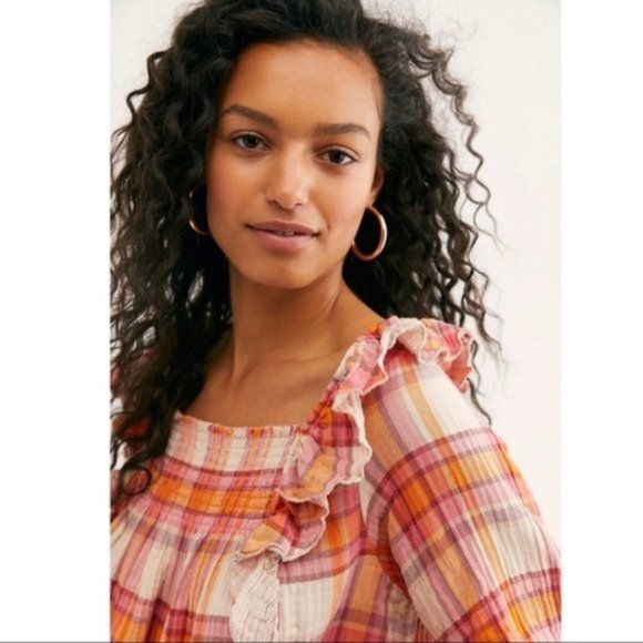 Free People Siena Plaid Boho Top Small NWT - Picture 2 of 7